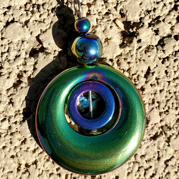 New Rainbow Hematite Round Pendant. - Picture 9 of 11